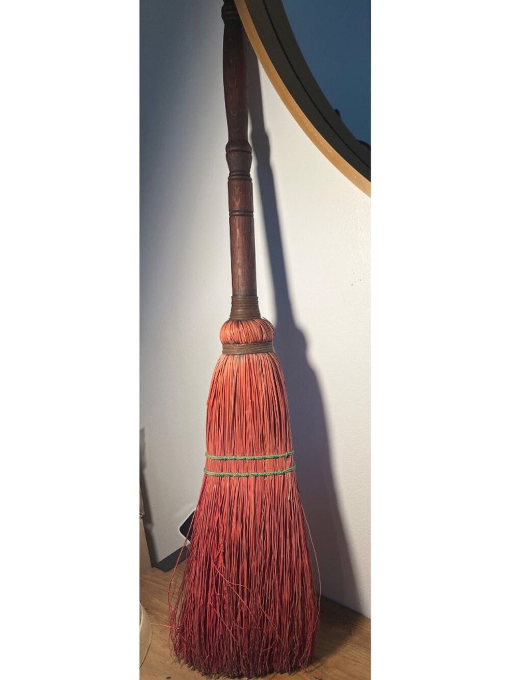 Vtg Handcrafted Red Straw Hearth Broom  Wooden Handle Rustic Farmhouse Decor